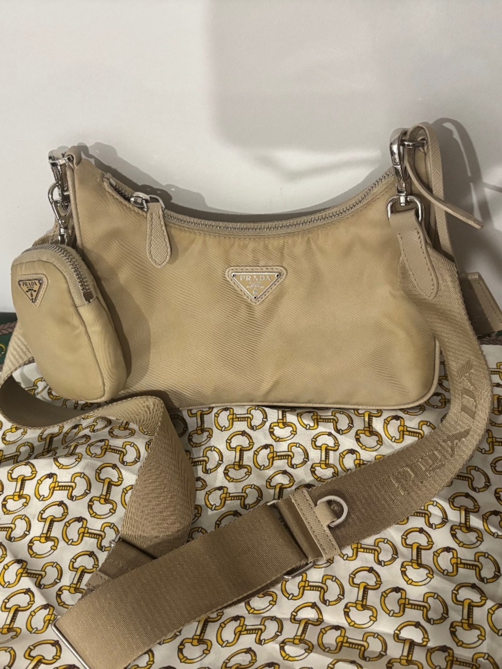 Prada Re-Edition Nylon Mini Bag w/ Pouch + 2 Straps – Beige ✨